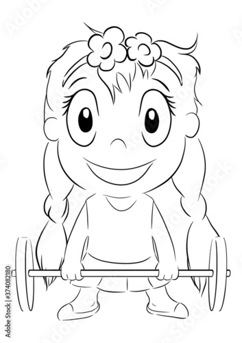 silhouette girl lifts a barbell hand-drawn vector illustration suitable for supporting children's sports