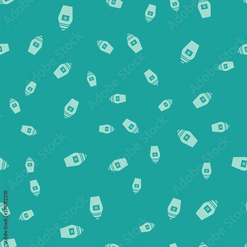 Green Funeral urn icon isolated seamless pattern on green background. Cremation and burial containers, columbarium vases, jars and pots with ashes. Vector.