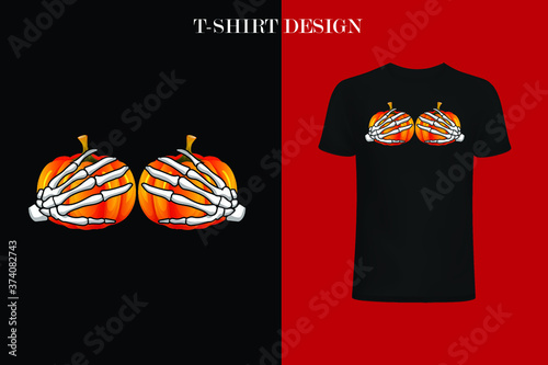  Halloween boobs  Shirts For Women Pumpkin Skeleton Hand.