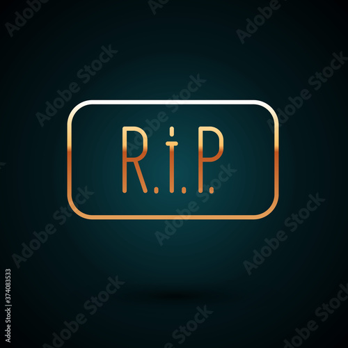 Gold line Speech bubble rip death icon isolated on dark blue background. Vector.