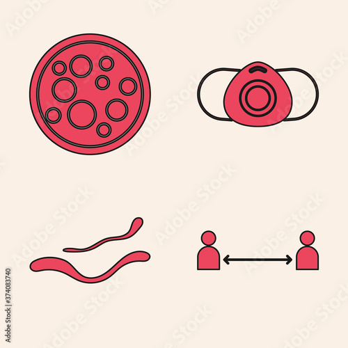 Set Safe distance, Virus, Medical protective mask and Ebola virus disease icon. Vector.