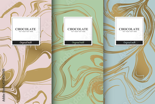 Chocolate bar packaging set. Trendy luxury product branding template with label pattern for packaging.