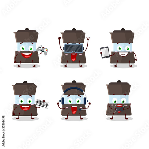 Mokka pot cartoon character are playing games with various cute emoticons
