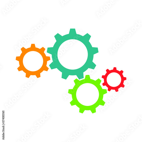 Vector colorful gears icon in flat design. Cogwheels connection. Colorful cogwheels on white background.