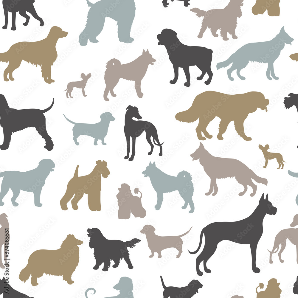 Seamless pattern with dog silhouettes