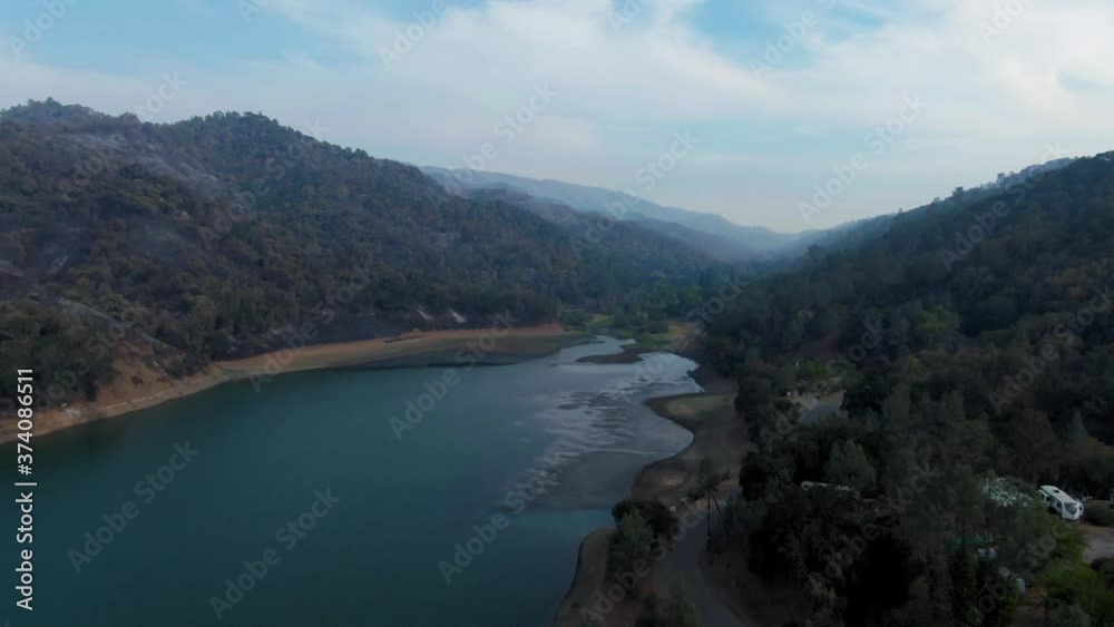 Napa, California, USA. 22 August 2020. Aerial: Lake Berryessa and burnt out forest. LNU Lightning Complex Fire that ravaged the Napa, Sonoma, Lake and Solano counties. Napa, California, USA. 22 August 2020. Aerial: Lake Berryessa and burnt out forest. LNU Lightning Complex Fire that ravaged the Napa, Sonoma, Lake and Solano counties.