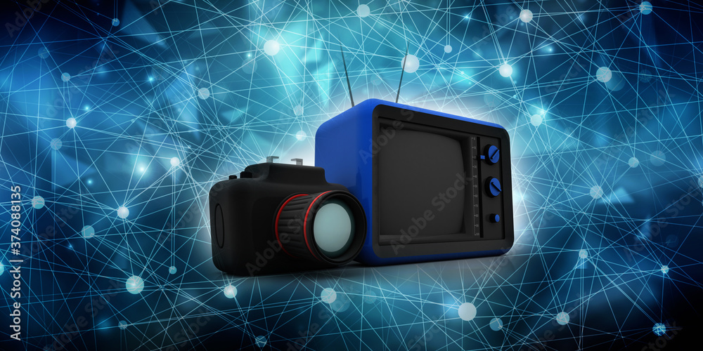 3d rendering old Retro television with DSLR camera 3d rendering old Retro television with DSLR camera