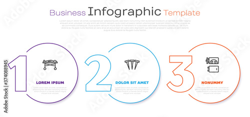 Set line Dead body in the morgue, Metallic nails and Crematorium. Business infographic template. Vector.