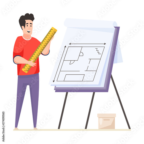 
A person who plans, designs and oversees the construction of buildings, architect vector illustration
