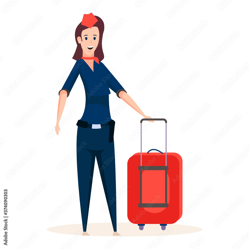 
Illustration of flight attendant in flat design, air hostess 
