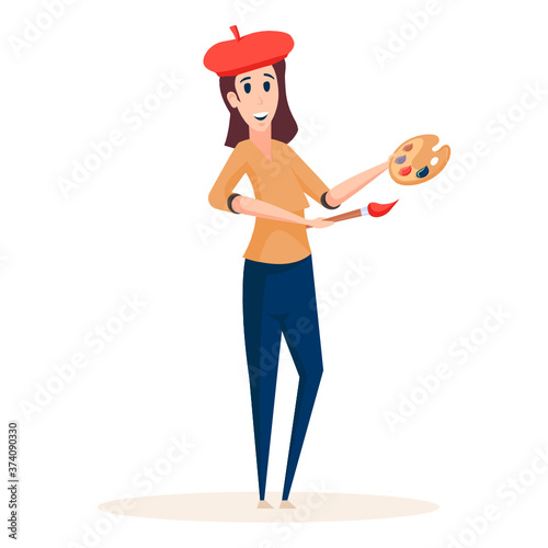 
Design of female artist in modern flat style 
