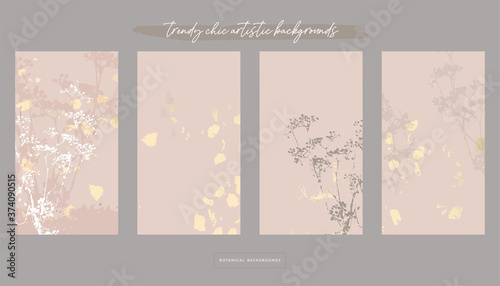 Floral rustic background with hand drawn doodle flowers and botanical elements
