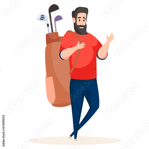 
Man holding golf accessories, golf player in flat style 
