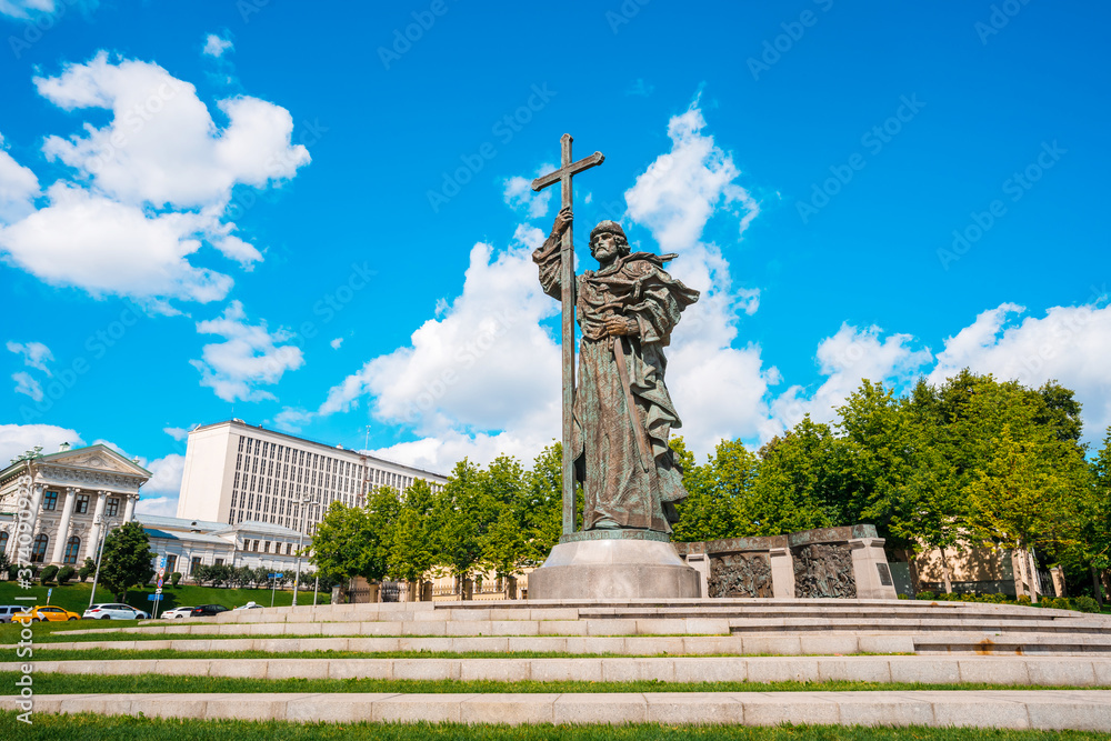 Fototapeta premium Panorama of the square where the monument to Prince Vladimir stands in front of red square in Moscow, Russia