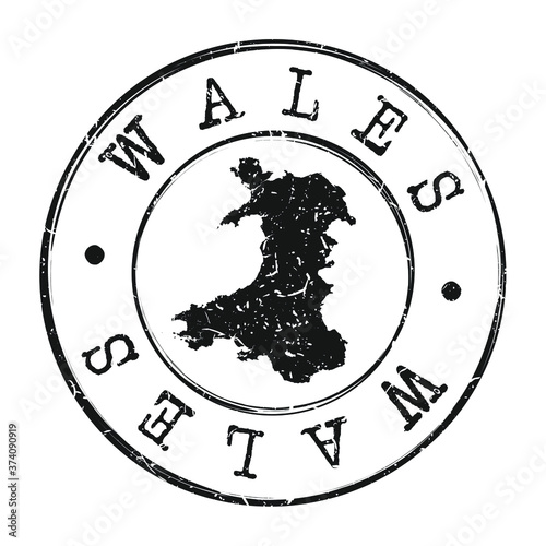 Wales, UK Map Postmark. A Silhouette Postal Passport. Stamp Round Vector Icon. Vintage Postage Designs.