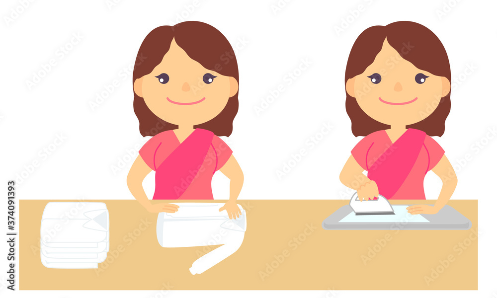 アイロン、洗濯物を畳む（インド人）／Iron, fold laundry (Indian)