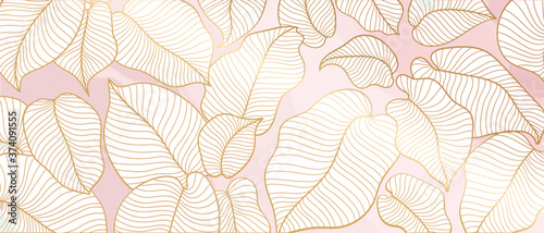 Rose Gold leaf botanical modern art deco wallpaper background vector. Line arts background design for interior design, vector arts, fashion textile patterns, textures, posters, wrappers, gifts etc.
