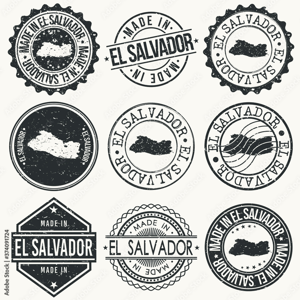 El Salvador Travel Stamp Made In Product Stamp Logo Icon Symbol Design Insignia. - obrazy, fototapety, plakaty 