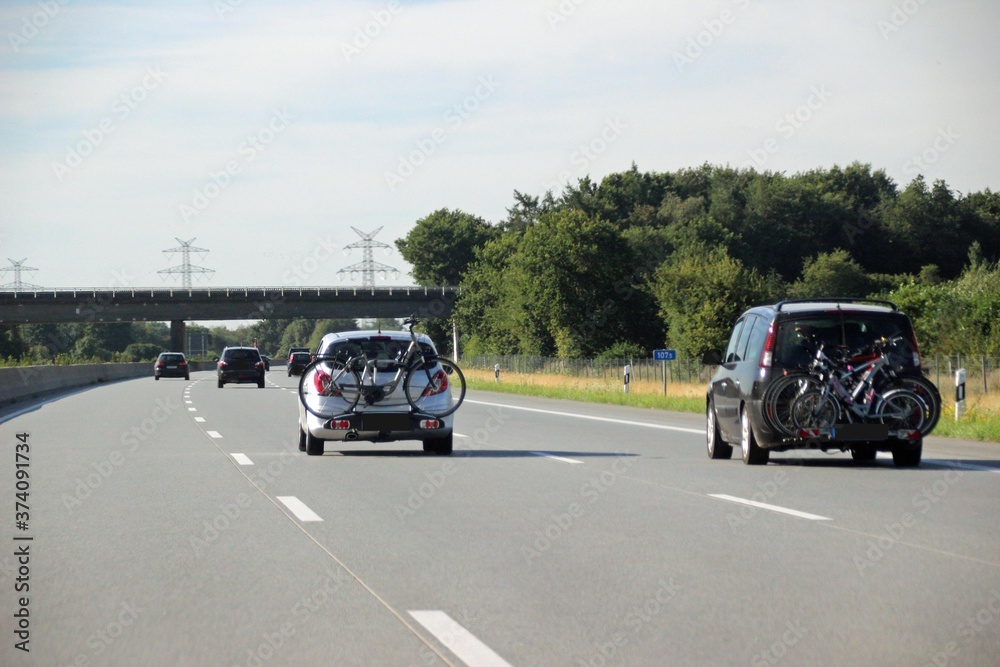 flowing traffic on a three-lane motorway