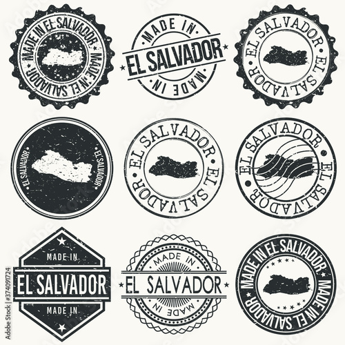 El Salvador Travel Stamp Made In Product Stamp Logo Icon Symbol Design Insignia. photo