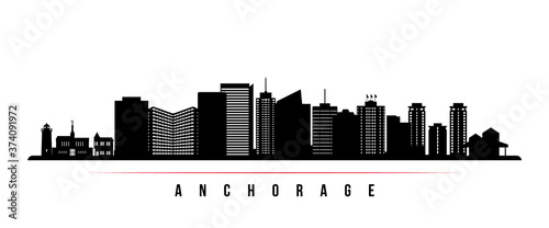 Anchorage skyline horizontal banner. Black and white silhouette of Anchorage City  Alaska. Vector template for your design.
