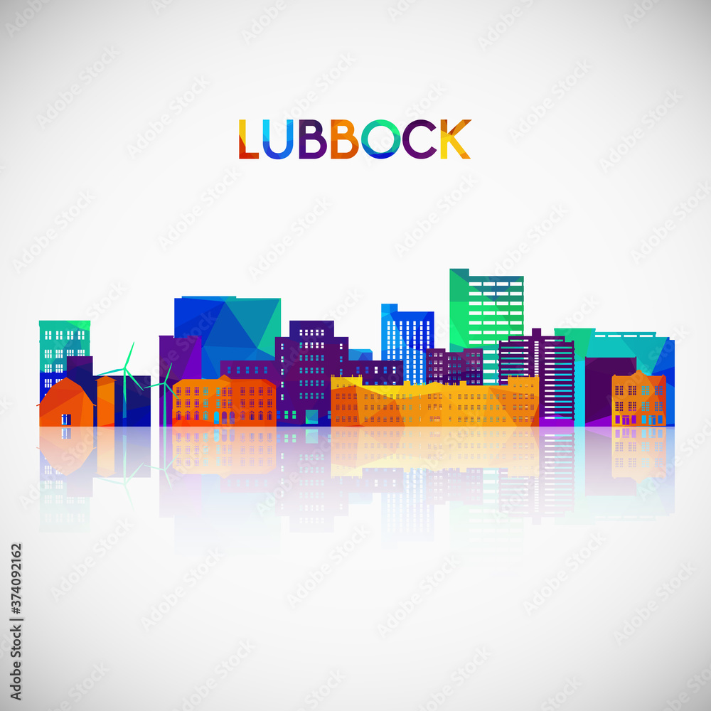 Lubbock skyline silhouette in colorful geometric style. Symbol for your design. Vector illustration.