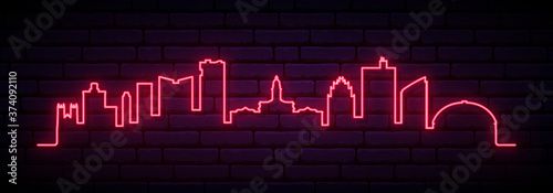 Red neon skyline of Fort Worth. Bright Fort Worth City long banner. Vector illustration.
