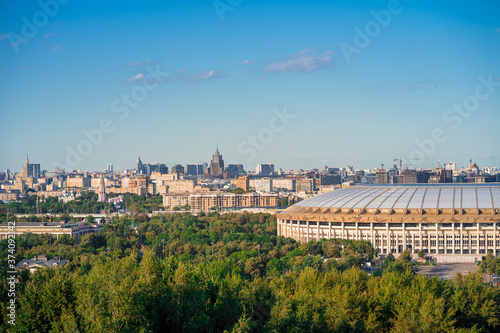 city, russia, architecture, moscow, building, cityscape, hill, landscape, view, sky, river, skyscraper, sparrow, travel, panorama, urban, russian, landmark, outdoor, tree, tower, green, summer, sparro