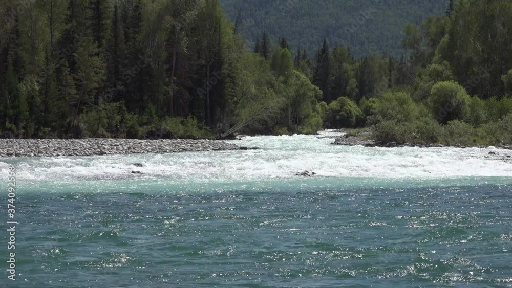 Video of mountain Altai landscape with confluence of the Kucherla and  Katun rivers.  Altai, Siberia, Russia