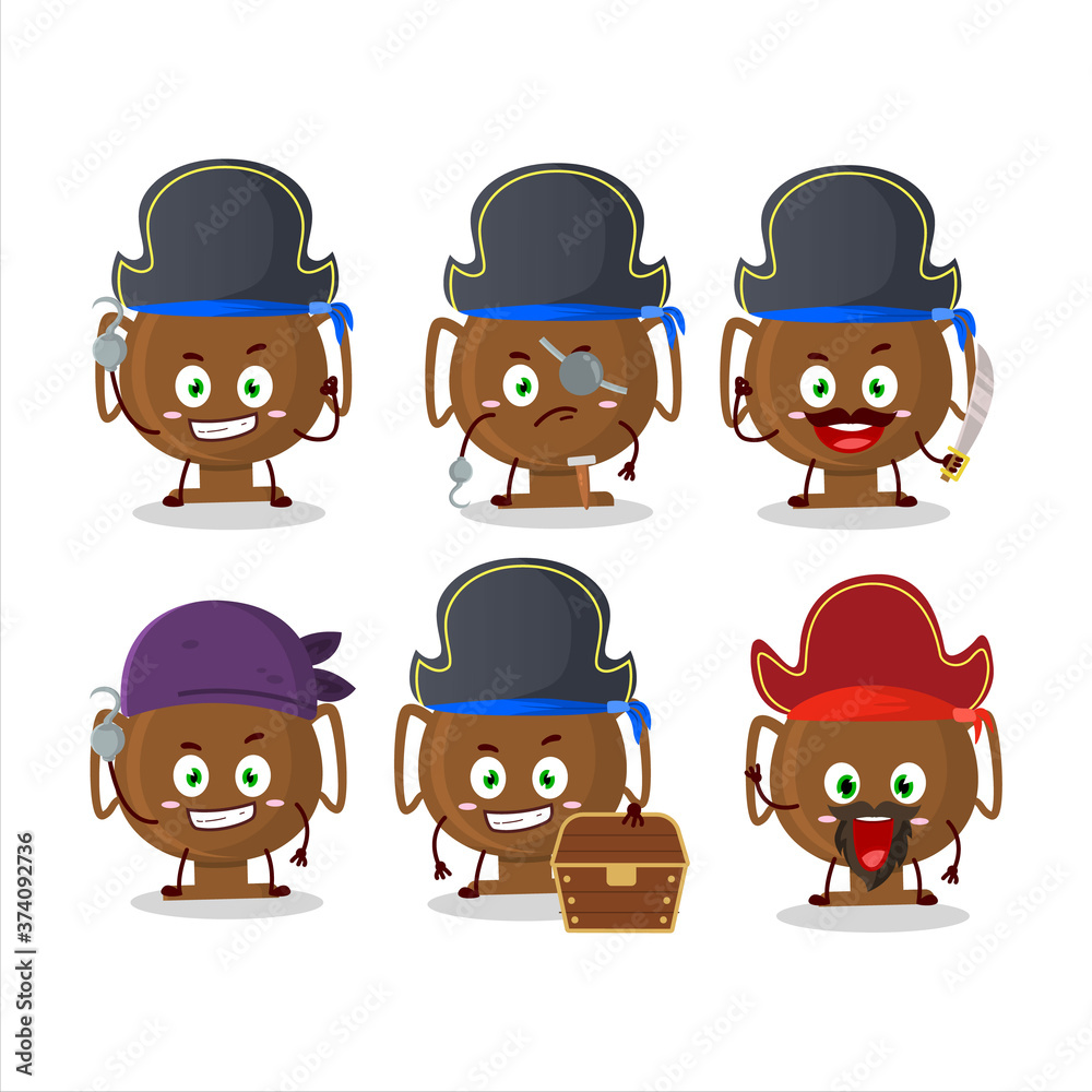 Cartoon character of bronze trophy with various pirates emoticons