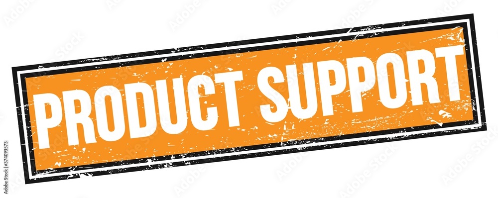 Fototapeta premium PRODUCT SUPPORT text on orange black grungy rectangle stamp.