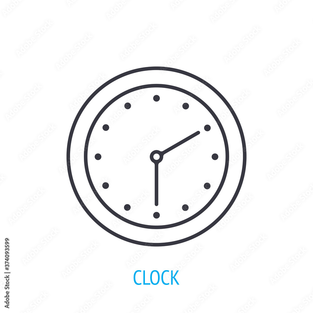 Wall clock with hour and minute hand. Outline icon. Vector illustration. Mechanical hand watch