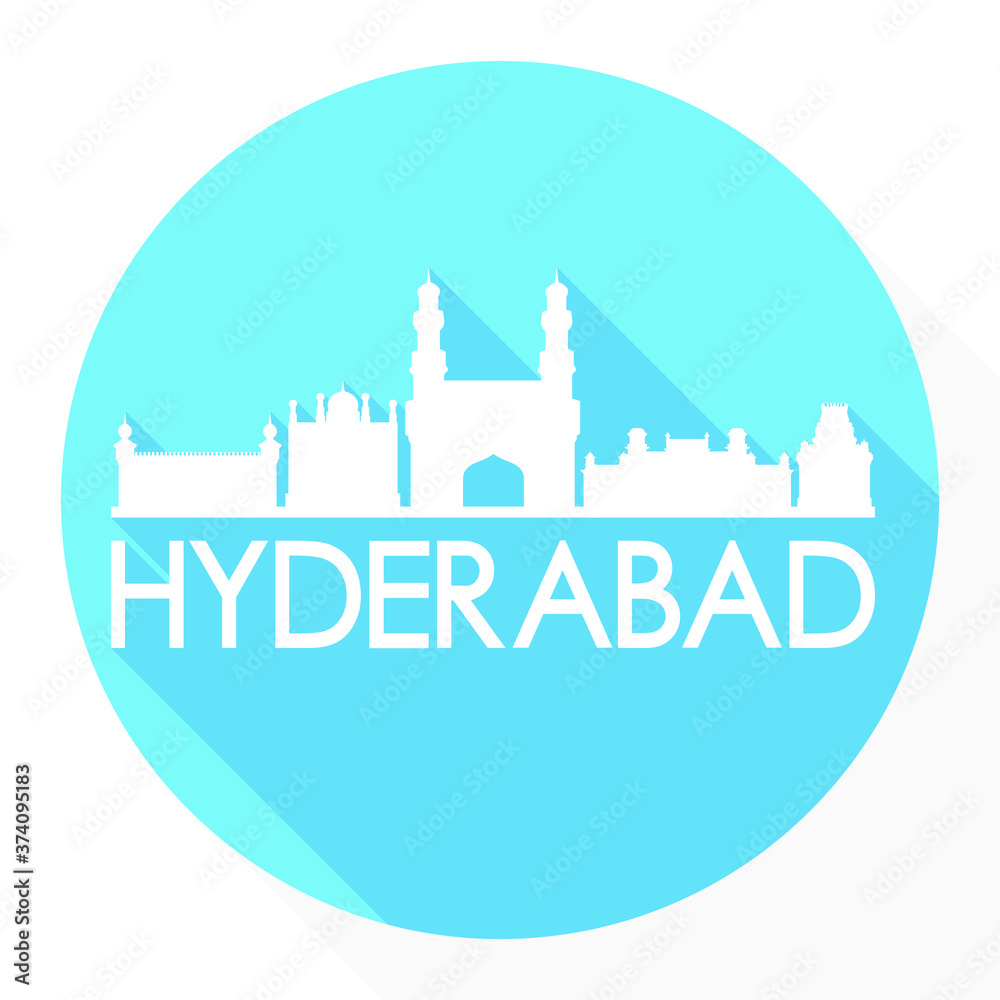 Hyderabad India Flat Icon Skyline Silhouette Design City Vector Art Button Blue.