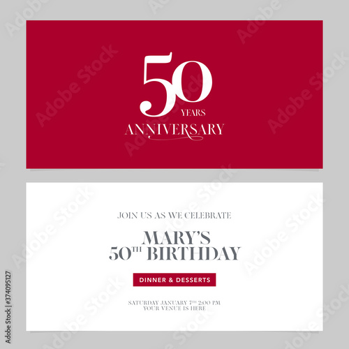 50 years anniversary invitation vector illustration. Graphic design double-sided template