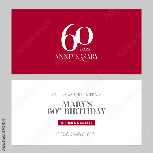 60 years anniversary invitation vector illustration. Graphic design double-sided template