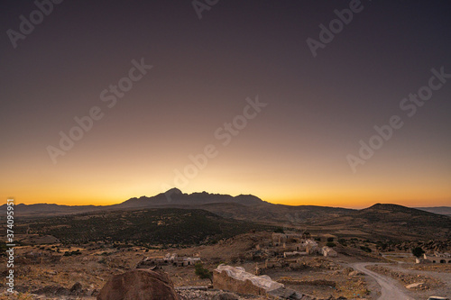 Panoramic view of djebel Zaghouan at sunset. Tunisia, North Africa