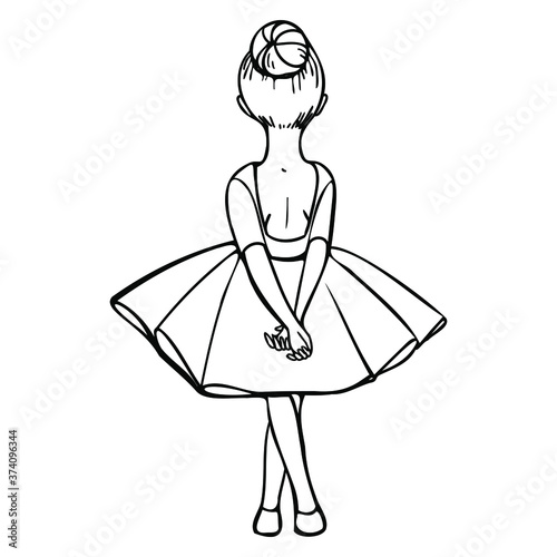 the little balerina stands with her back linear drawing of contra