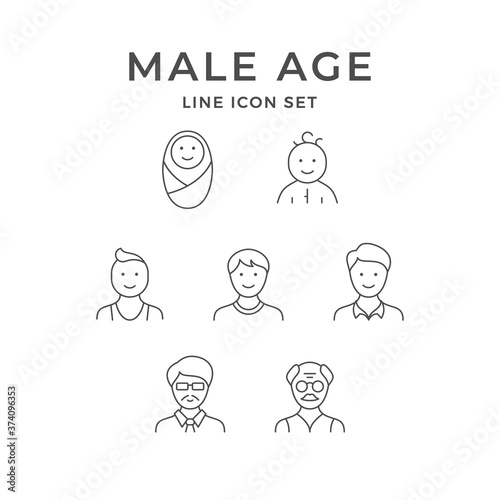 Set line icons of male age