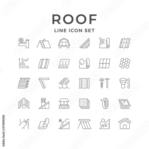 Set line outline icons of roof
