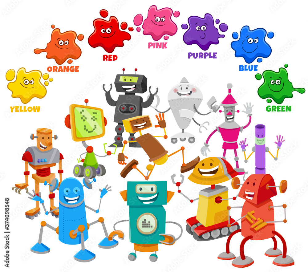 Fototapeta premium basic colors for kids with robot characters group
