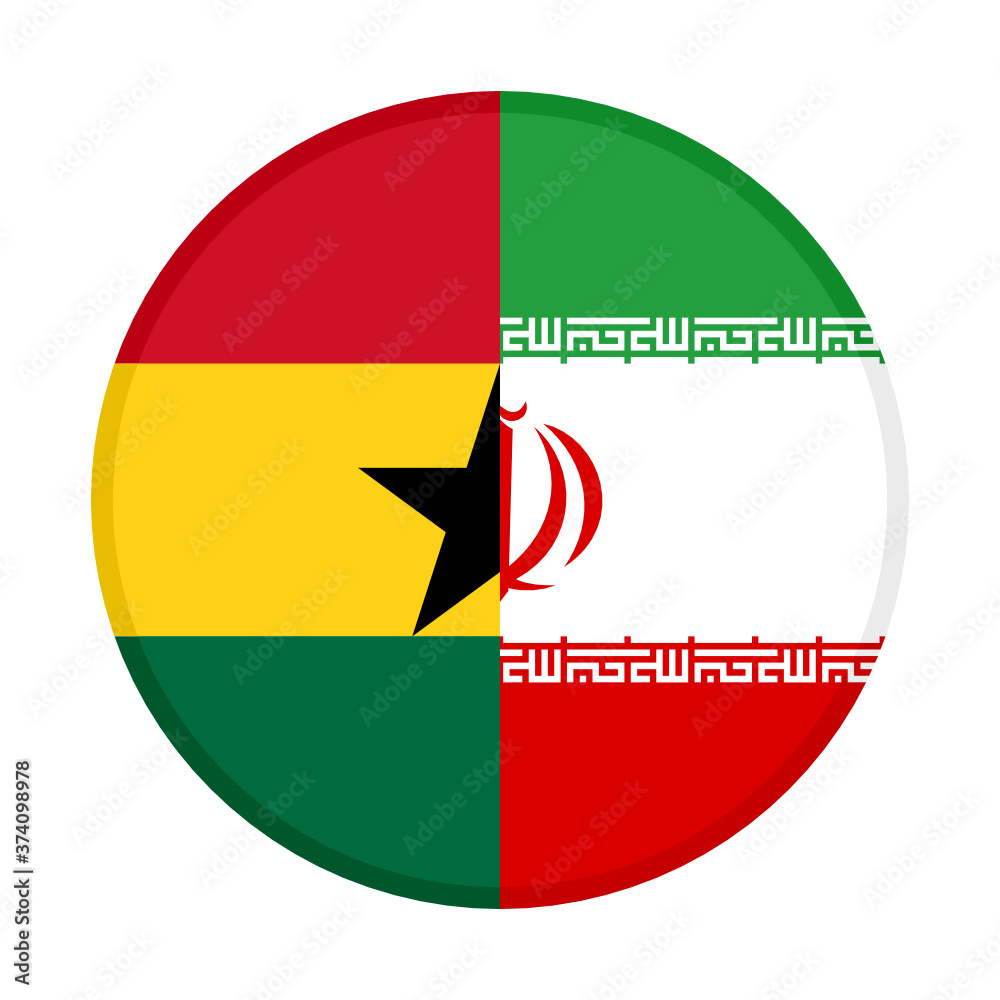 Fototapeta premium round icon with ghana and iran flags 