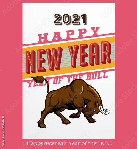 eps Vector image:Happy New Year Year of the Bull 2021