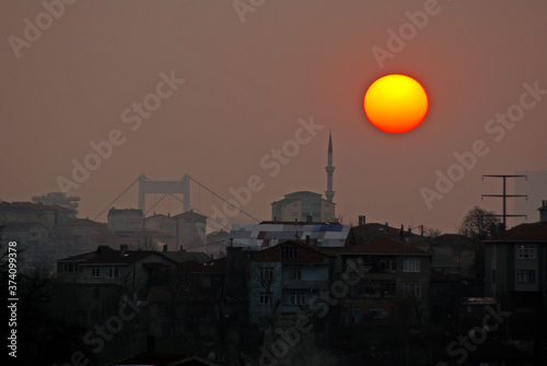 Barrio de Kanlica y puente Fatih. Estrecho del Bosforo .Estambul.Turquia,Asia. photo