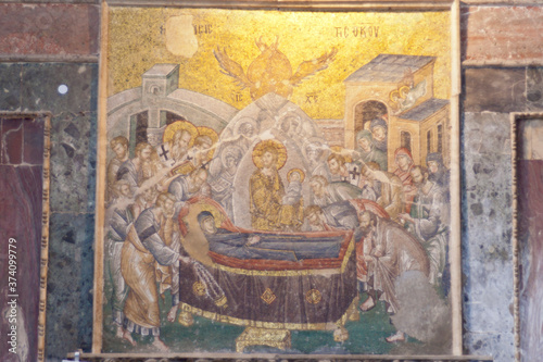 Mosaico del tránsito de la virgen , nave principal.Monasterio de San Salvador en Chora, siglo XI. Estambul.Turquia. Asia.