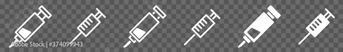 Syringe Injection Icon White | Syringes Illustration | Needle Symbol | Medicine Logo | Inject Sign | Isolated | Variations