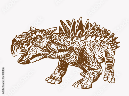 Vector vintage illustration of ankylosaurus, sepia  background