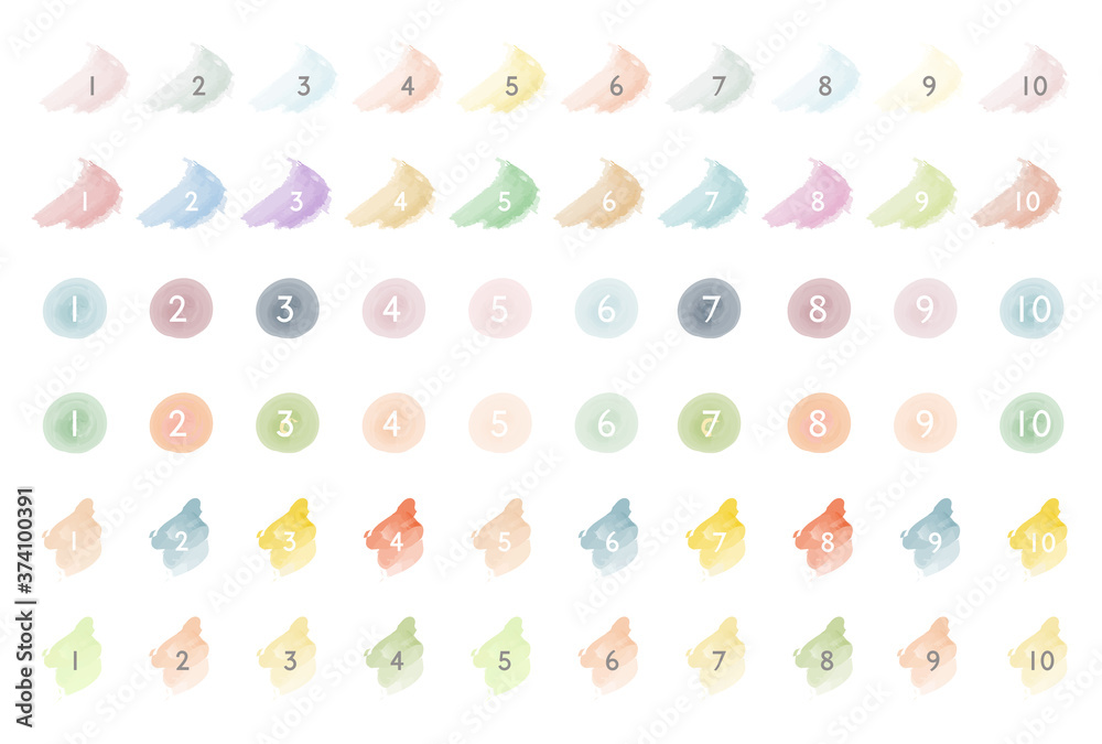 水彩風の数字のアイコンのセット 数 番号 イラスト 飾り 装飾 矢印 Stock Vector Adobe Stock