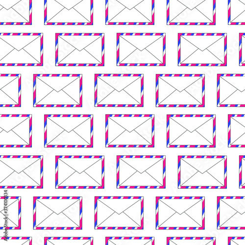 Letter post office. Paper mail. Envelope seamless pattern isolated on white background. Message, address, blank. 