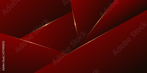  Abstract background polygonal of red luxury with golden line modern design.