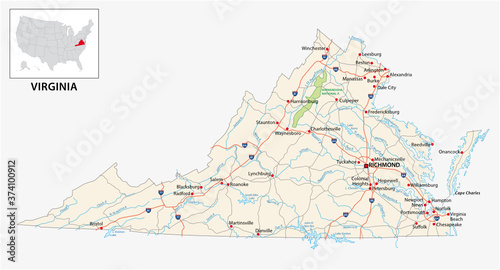 road map of the US American State of Virginia